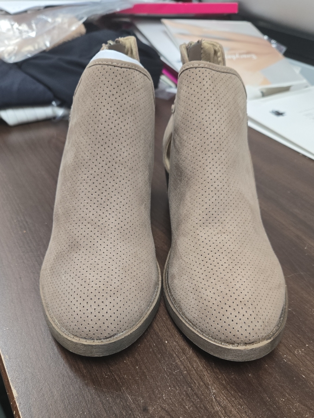 Maurices Size 7.5 Beige Nora Pin Dot Open Side Ankle Booties